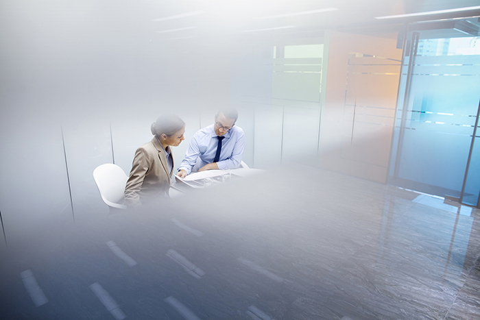 Man and Woman In Meeting Room