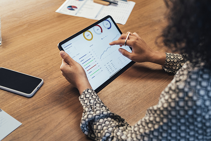 Woman working on tablet